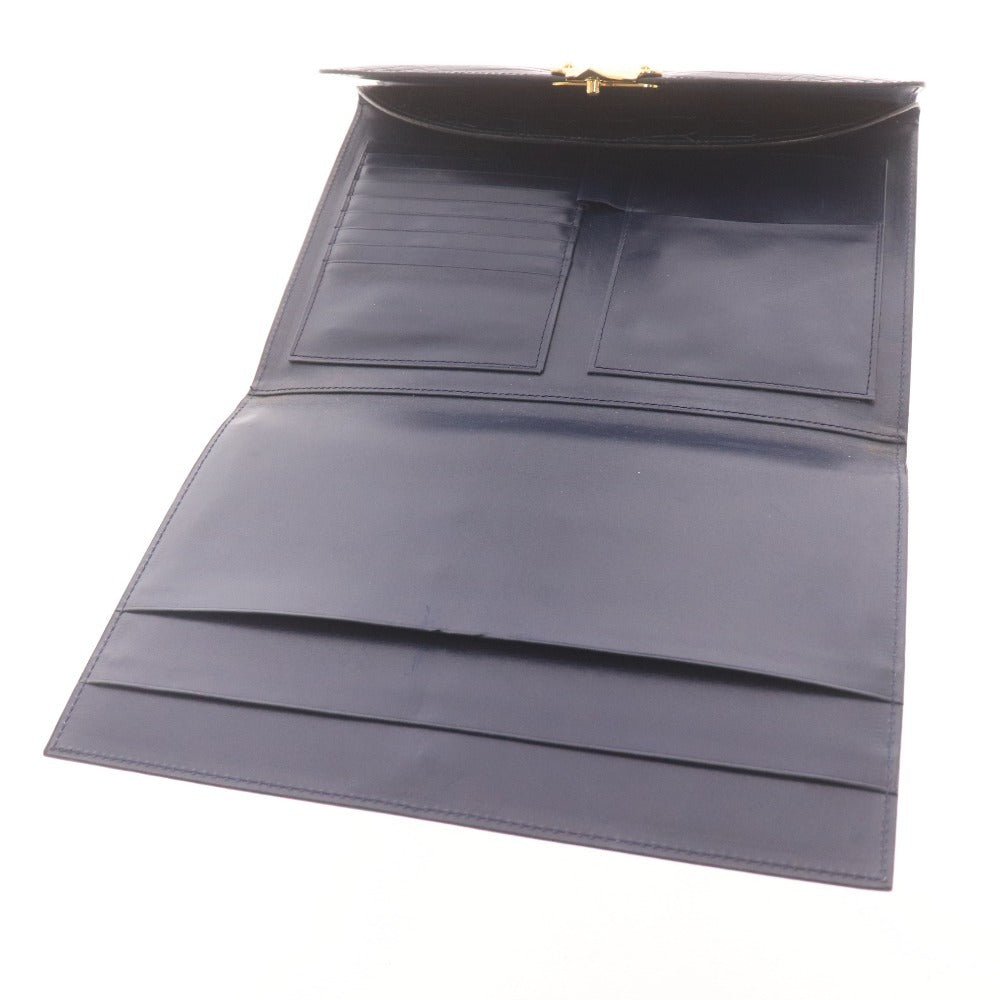 ■ KWANPEN Kwanpen Handbag, Crocodile Leather, Metal Fittings, Logo, Multiple Pockets, Women's, Navy, Accessories Included