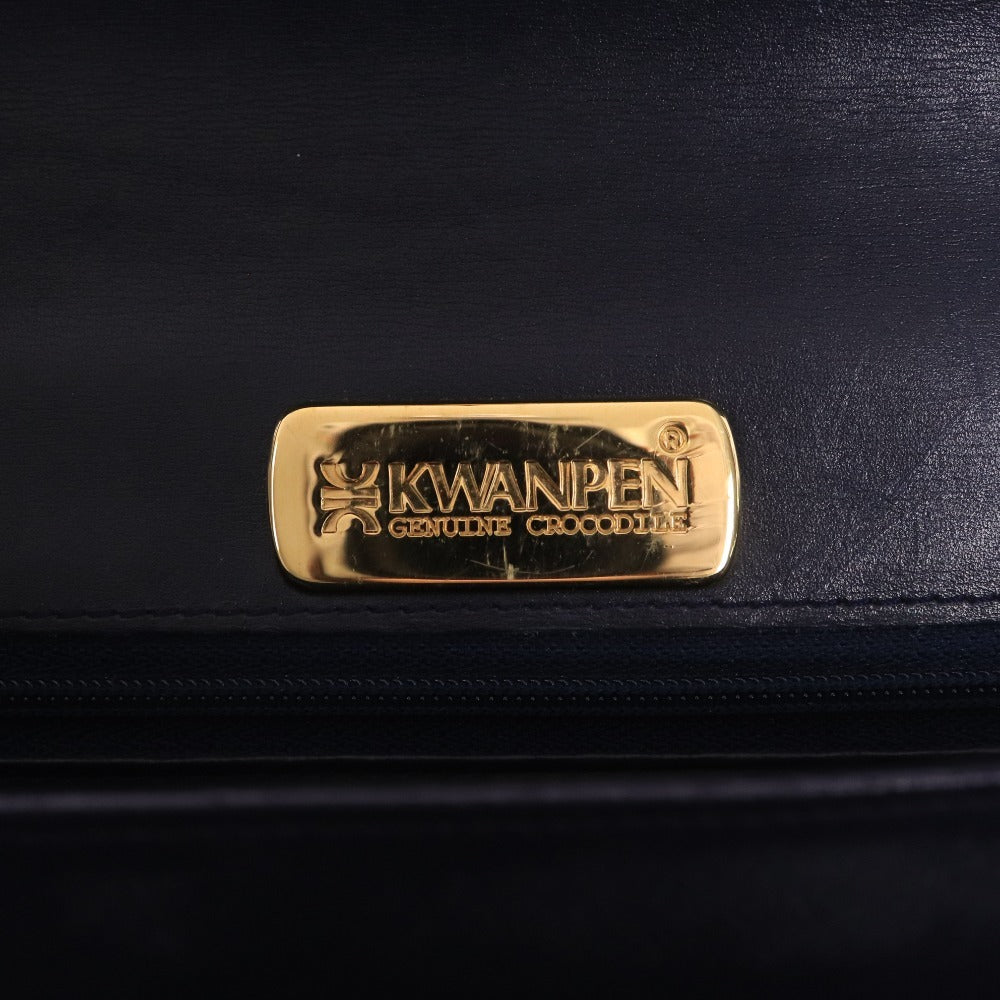 ■ KWANPEN Kwanpen Handbag, Crocodile Leather, Metal Fittings, Logo, Multiple Pockets, Women's, Navy, Accessories Included