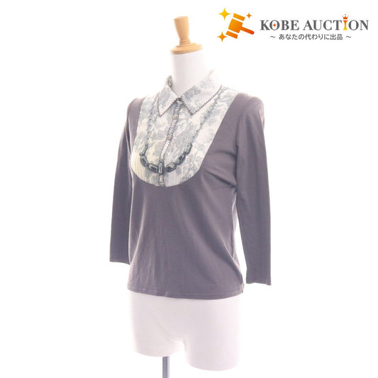 ■ Akiakane アキアカネ Tシャツ 長袖 トップス 襟 花柄 レース 装飾 レディース 2 グレー