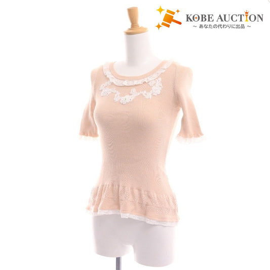 ■ HISCHRONE ヒスクローネ Tシャツ 半袖 トップス 花柄 レース ビーンズ レディース 2 ピンクベージュ