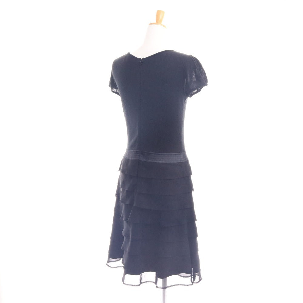 ■ エムズグレイシー ワンピース 半袖 トップス ボトムス フリル リボン ウエスト切り替え ひざ丈 レディース 38 ブラック