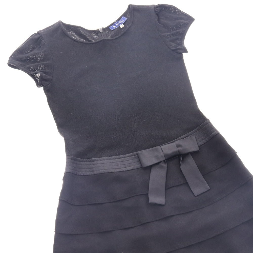 ■ エムズグレイシー ワンピース 半袖 トップス ボトムス フリル リボン ウエスト切り替え ひざ丈 レディース 38 ブラック