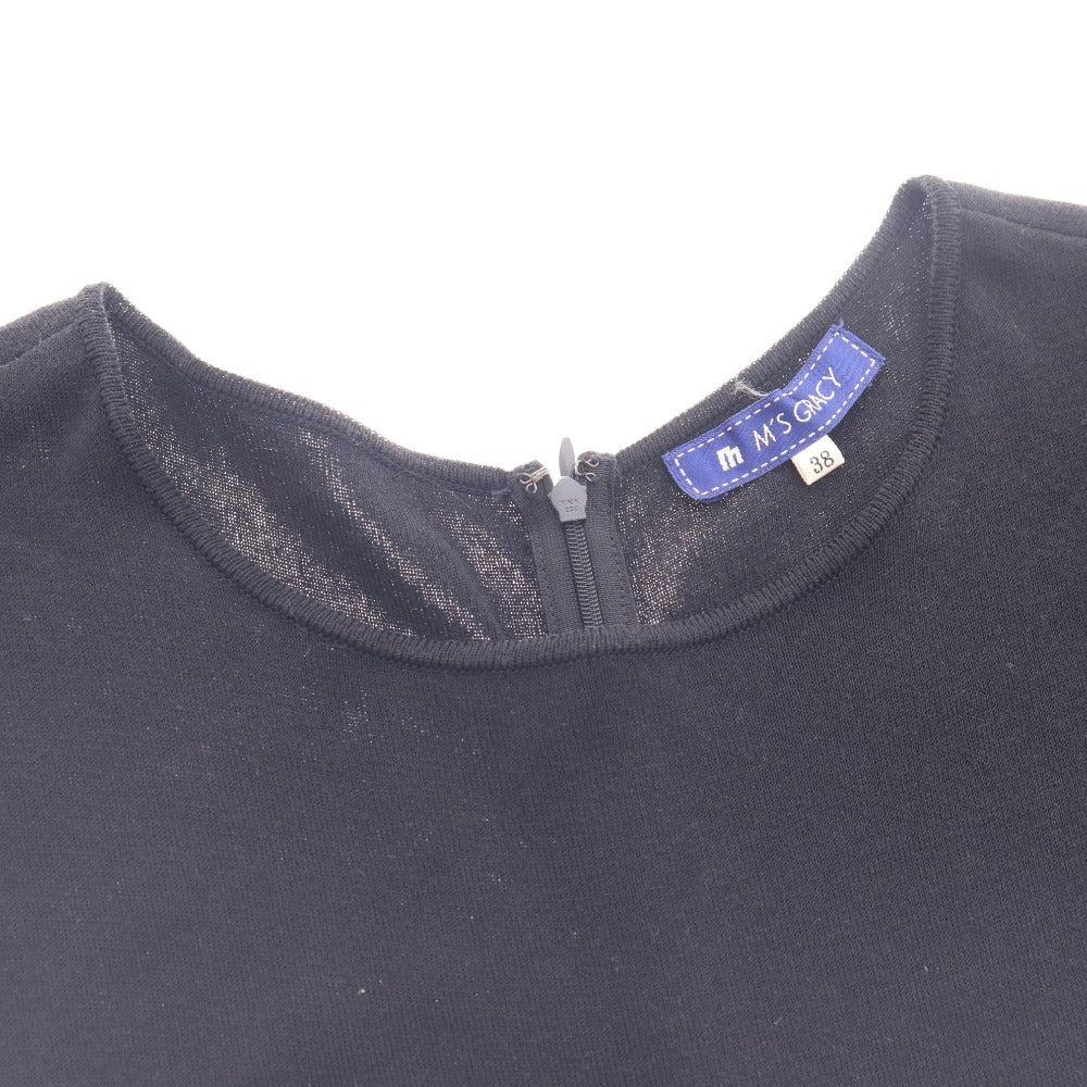 ■ エムズグレイシー ワンピース 半袖 トップス ボトムス フリル リボン ウエスト切り替え ひざ丈 レディース 38 ブラック