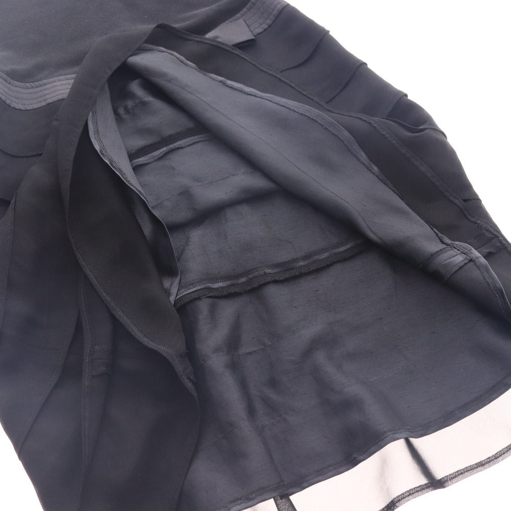 ■ エムズグレイシー ワンピース 半袖 トップス ボトムス フリル リボン ウエスト切り替え ひざ丈 レディース 38 ブラック