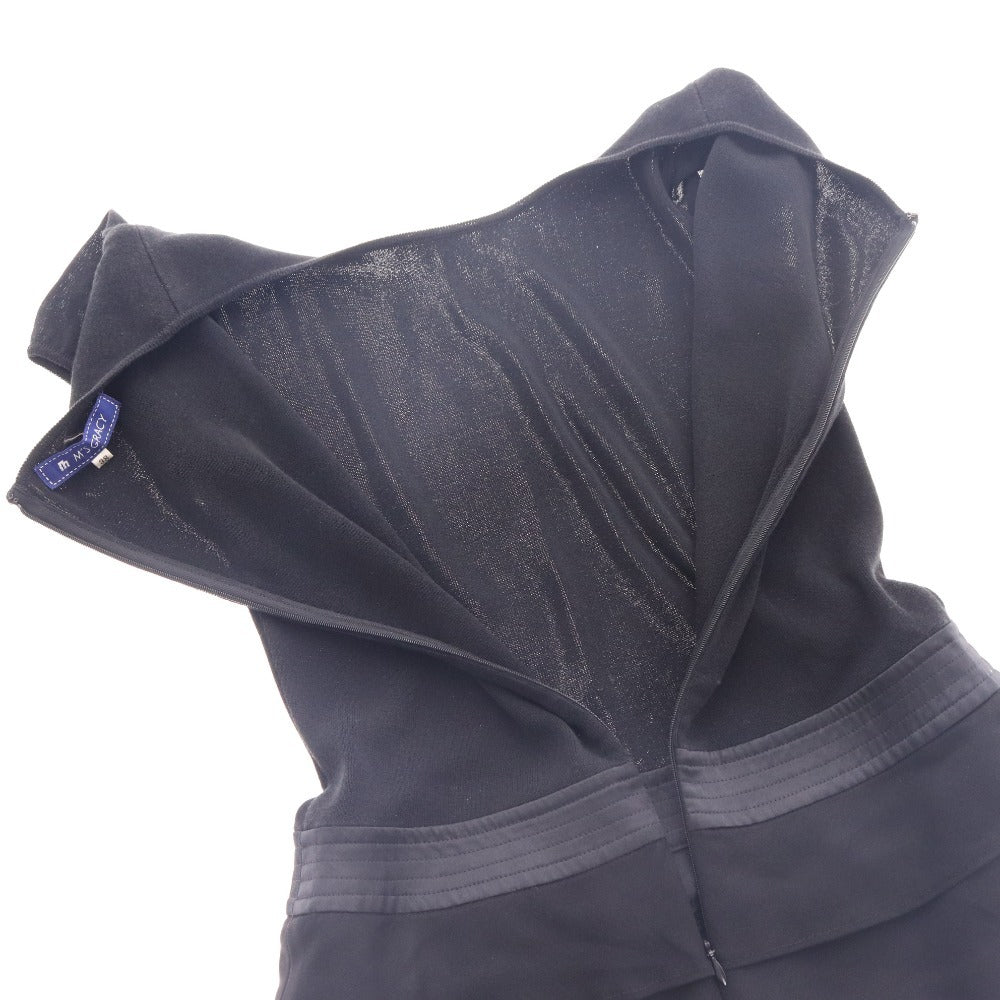 ■ エムズグレイシー ワンピース 半袖 トップス ボトムス フリル リボン ウエスト切り替え ひざ丈 レディース 38 ブラック