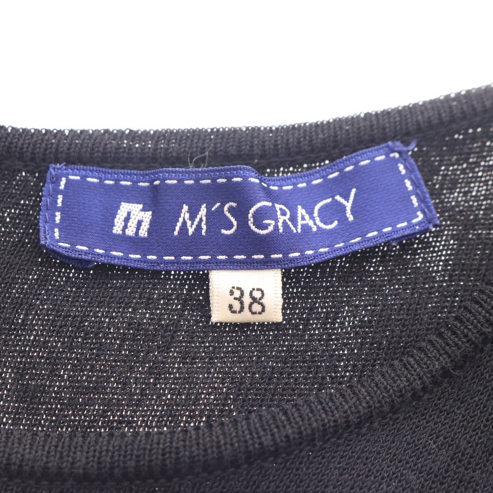 ■ エムズグレイシー ワンピース 半袖 トップス ボトムス フリル リボン ウエスト切り替え ひざ丈 レディース 38 ブラック