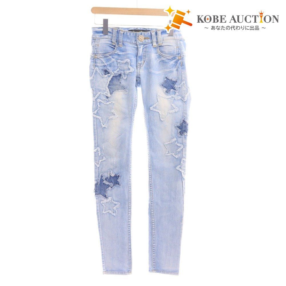 ■ レッドペッパー デニム ジーパン ボトムス スター 星 刺繍 スキニー レディース 26 ブルー サックス