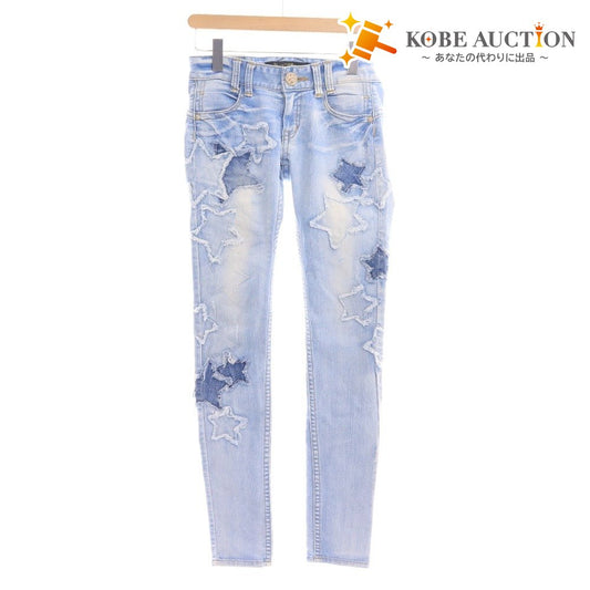 ■ レッドペッパー デニム ジーパン ボトムス スター 星 刺繍 スキニー レディース 26 ブルー サックス