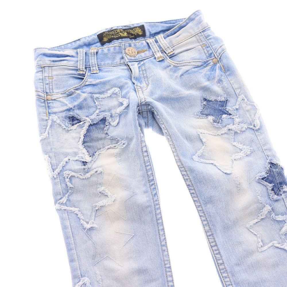 ■ レッドペッパー デニム ジーパン ボトムス スター 星 刺繍 スキニー レディース 26 ブルー サックス