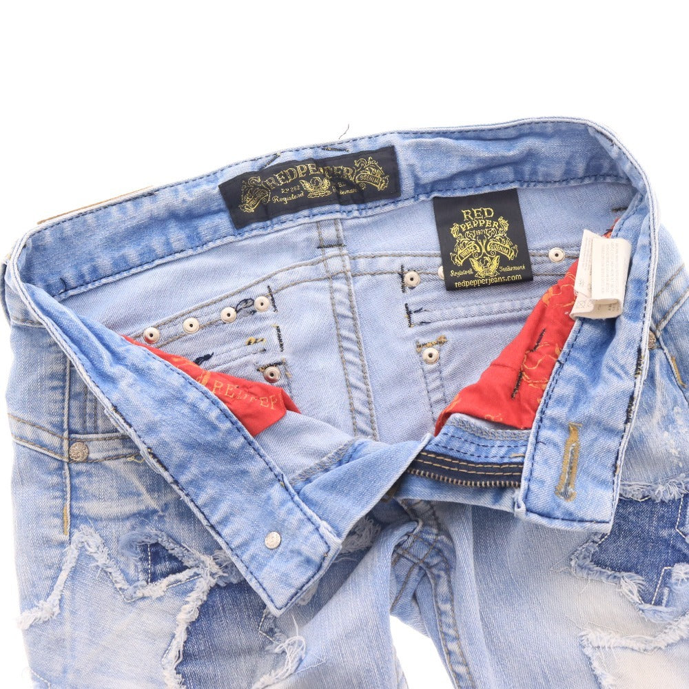 ■ レッドペッパー デニム ジーパン ボトムス スター 星 刺繍 スキニー レディース 26 ブルー サックス