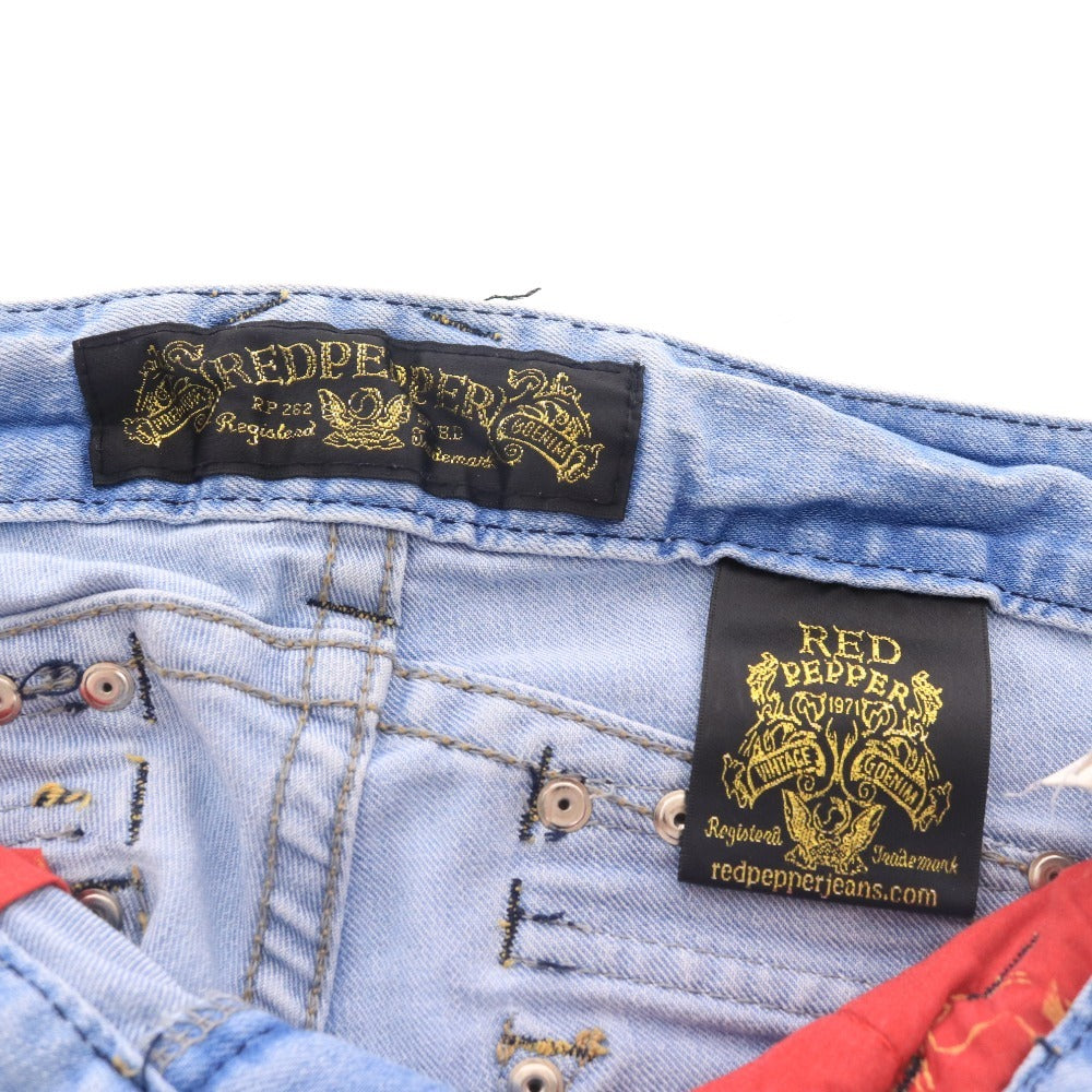 ■ レッドペッパー デニム ジーパン ボトムス スター 星 刺繍 スキニー レディース 26 ブルー サックス