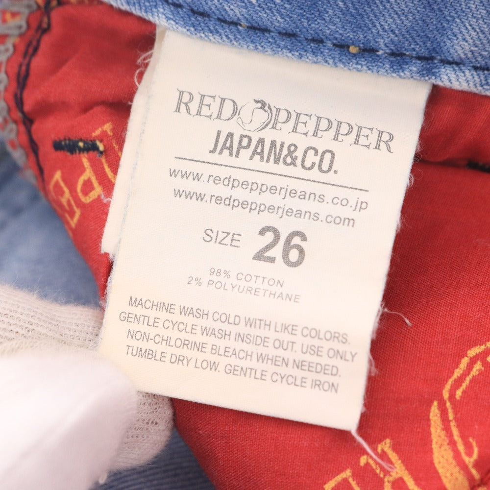 ■ レッドペッパー デニム ジーパン ボトムス スター 星 刺繍 スキニー レディース 26 ブルー サックス
