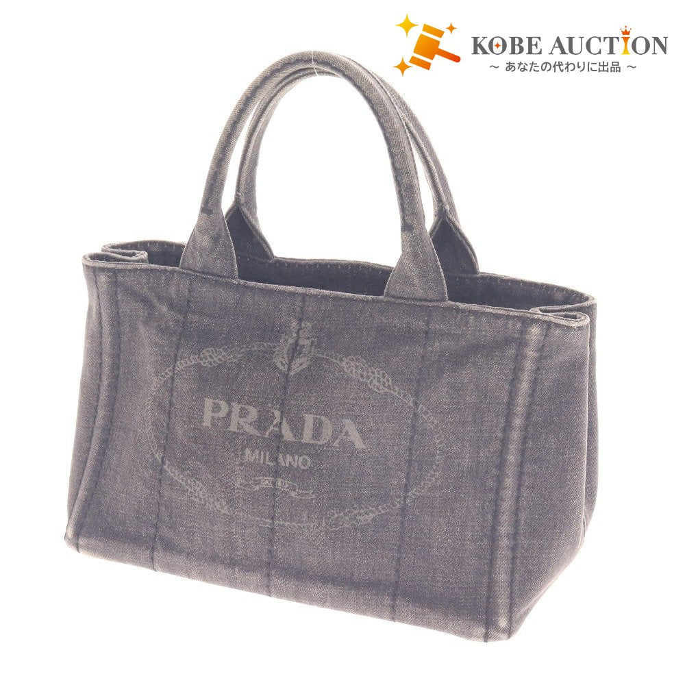 ■ Prada Tote Bag, Handbag, Shoulder Bag, Denim Canapa, 2-Way Canvas, Women's, Size S, Dark Gray, Black, Accessories Included