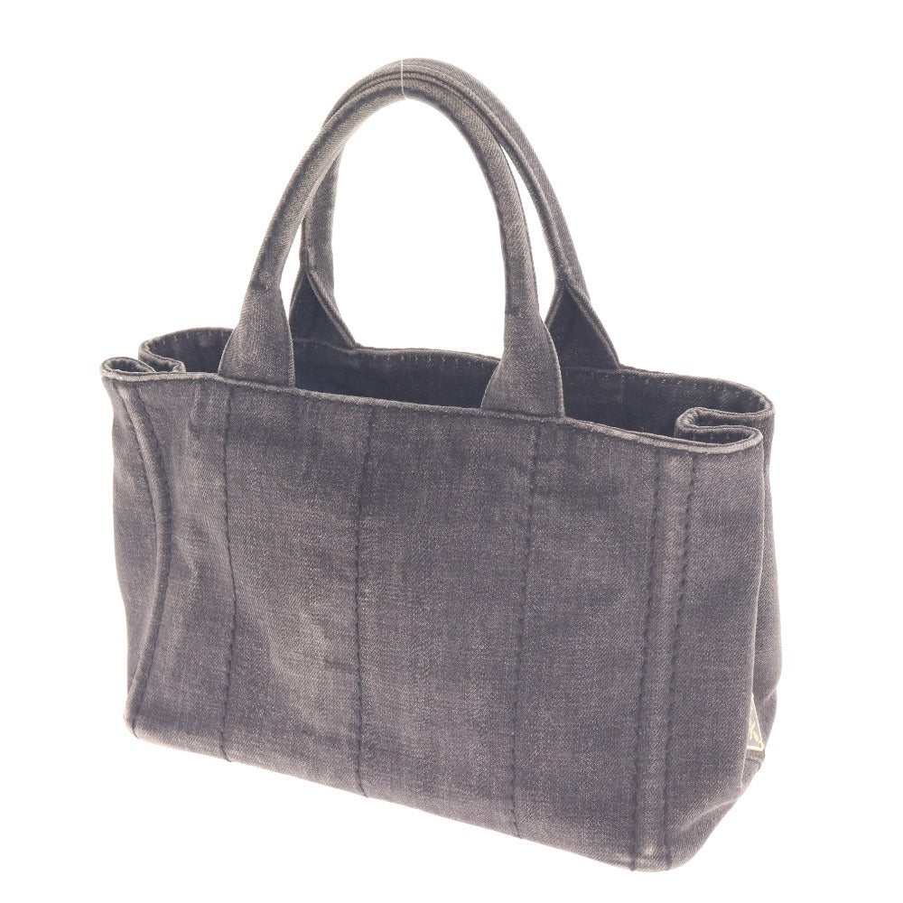 ■ Prada Tote Bag, Handbag, Shoulder Bag, Denim Canapa, 2-Way Canvas, Women's, Size S, Dark Gray, Black, Accessories Included