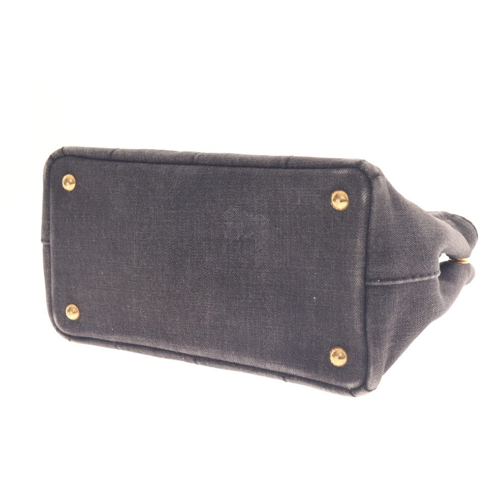■ Prada Tote Bag, Handbag, Shoulder Bag, Denim Canapa, 2-Way Canvas, Women's, Size S, Dark Gray, Black, Accessories Included