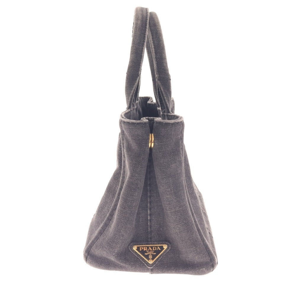■ Prada Tote Bag, Handbag, Shoulder Bag, Denim Canapa, 2-Way Canvas, Women's, Size S, Dark Gray, Black, Accessories Included