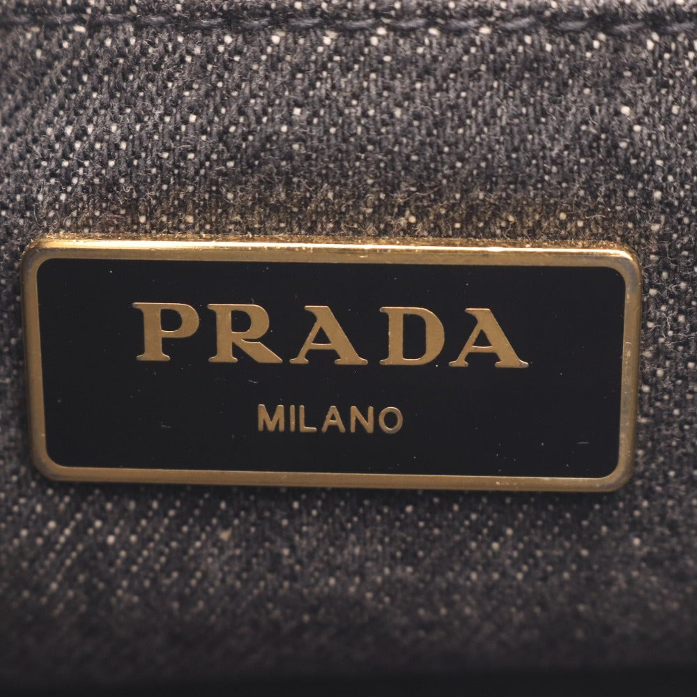 ■ Prada Tote Bag, Handbag, Shoulder Bag, Denim Canapa, 2-Way Canvas, Women's, Size S, Dark Gray, Black, Accessories Included