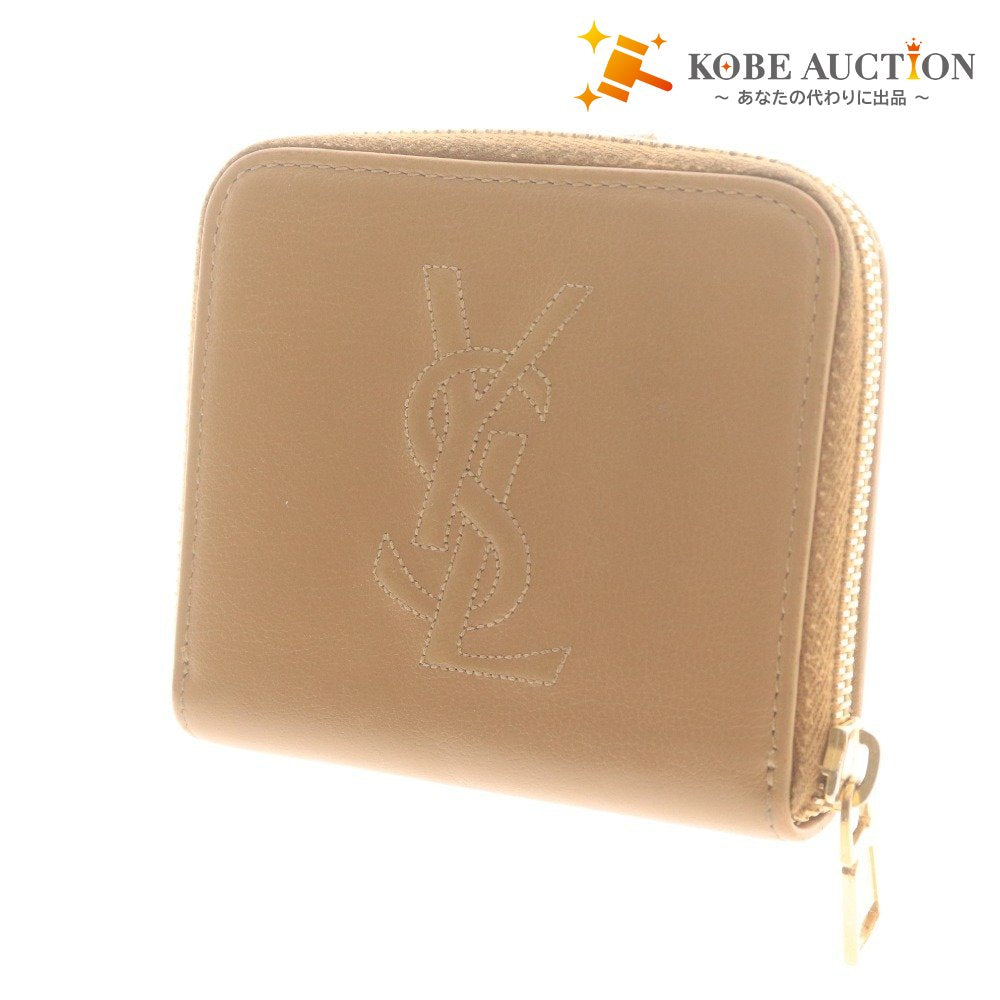 ■ イヴサンローラン 二つ折り財布 568985 CP20O 2718 ラウンドファスナー コンパクトジップ レディース ベージュ 付属品付き