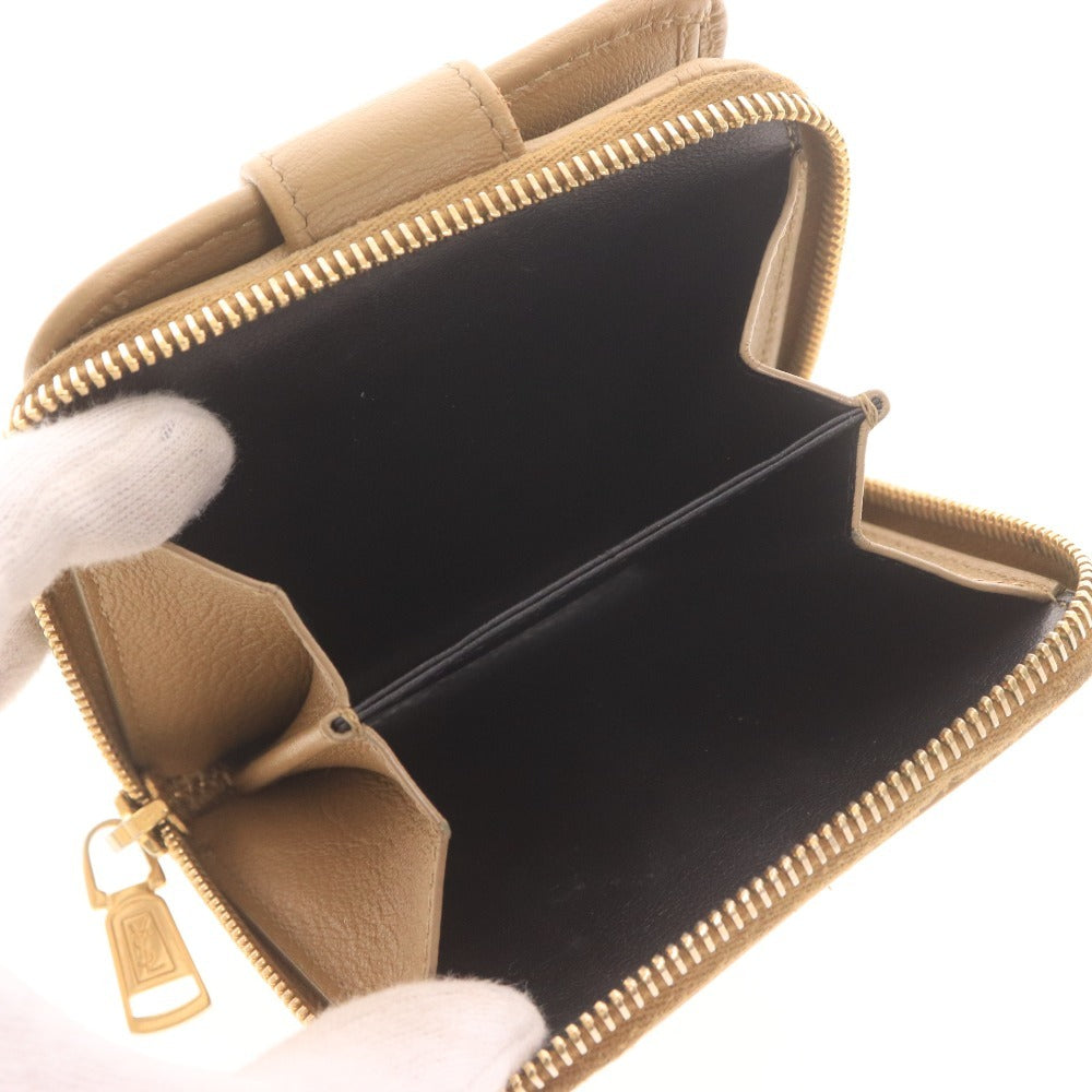 ■ イヴサンローラン 二つ折り財布 568985 CP20O 2718 ラウンドファスナー コンパクトジップ レディース ベージュ 付属品付き