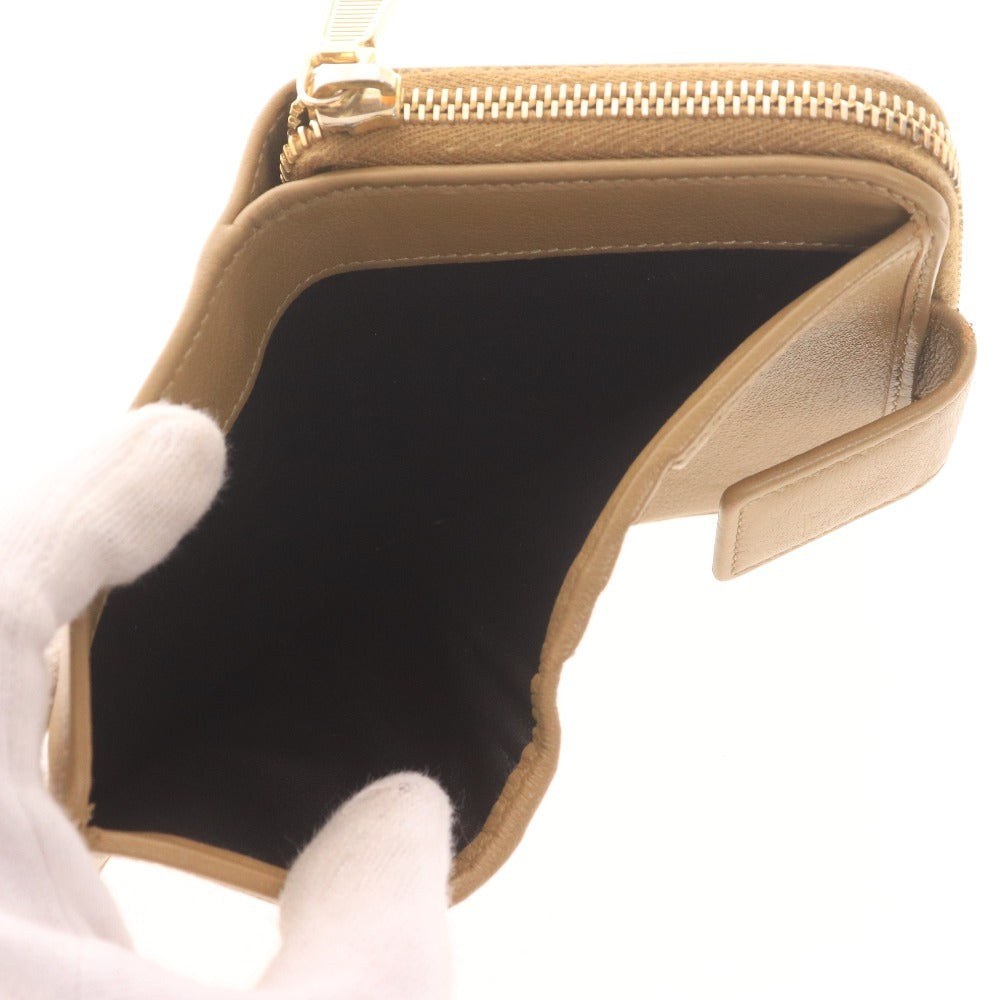 ■ イヴサンローラン 二つ折り財布 568985 CP20O 2718 ラウンドファスナー コンパクトジップ レディース ベージュ 付属品付き