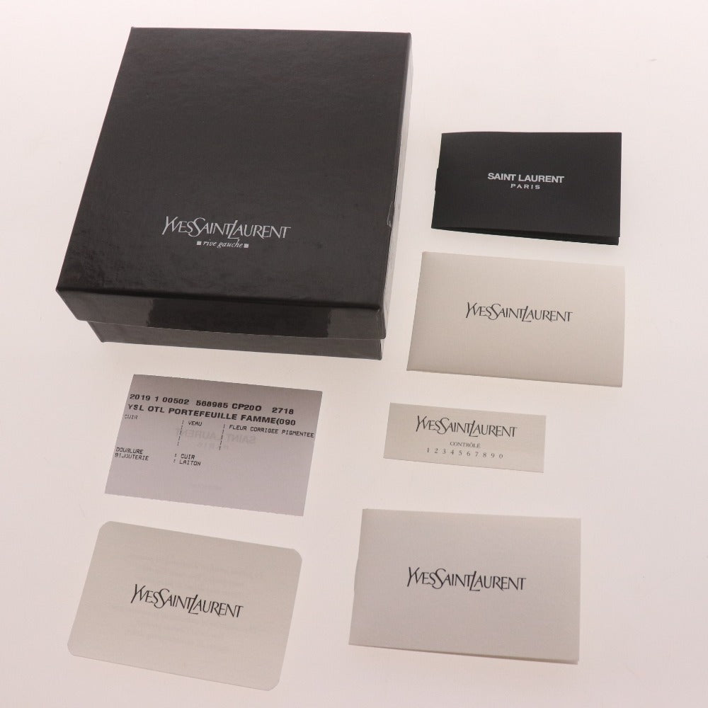 ■ イヴサンローラン 二つ折り財布 568985 CP20O 2718 ラウンドファスナー コンパクトジップ レディース ベージュ 付属品付き