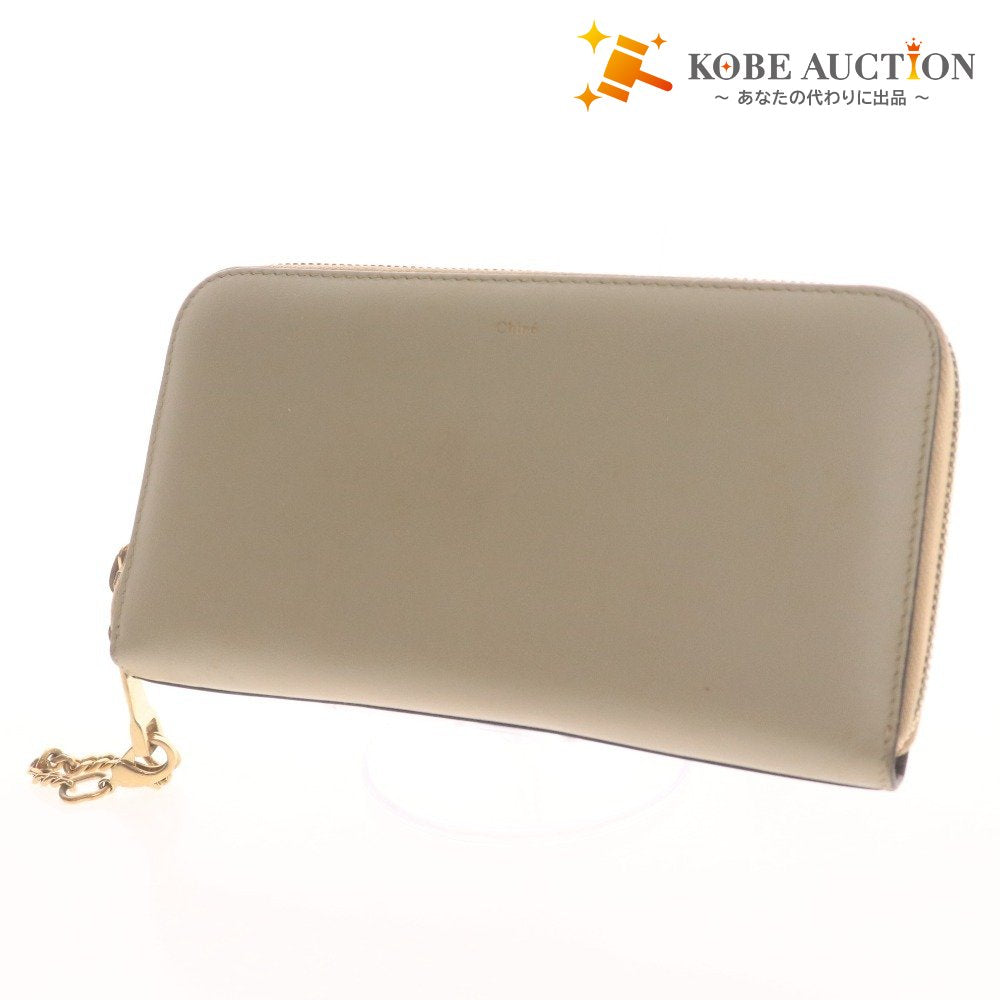 ■ クロエ 長財布 ラウンドファスナー ゴールドチェーン 2トーンカラー レザー 皮革 レディース ベージュ ブラック 付属品付き