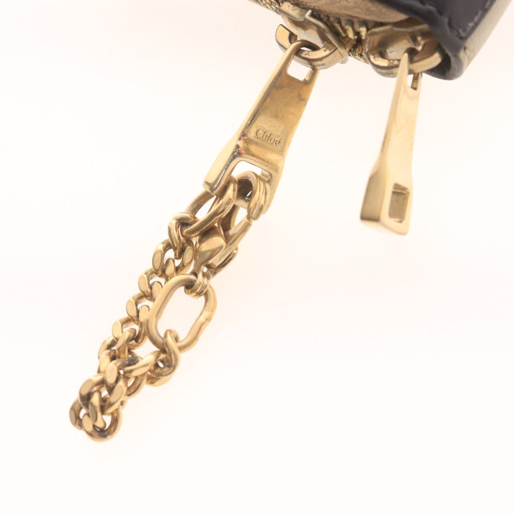 ■ クロエ 長財布 ラウンドファスナー ゴールドチェーン 2トーンカラー レザー 皮革 レディース ベージュ ブラック 付属品付き