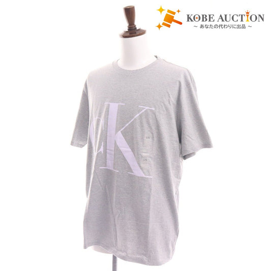 ■ カルバンクライン Tシャツ 半袖 トップス 丸首 ロゴ コットン メンズ レディース L ライトグレー タグ付き 新品 未使用