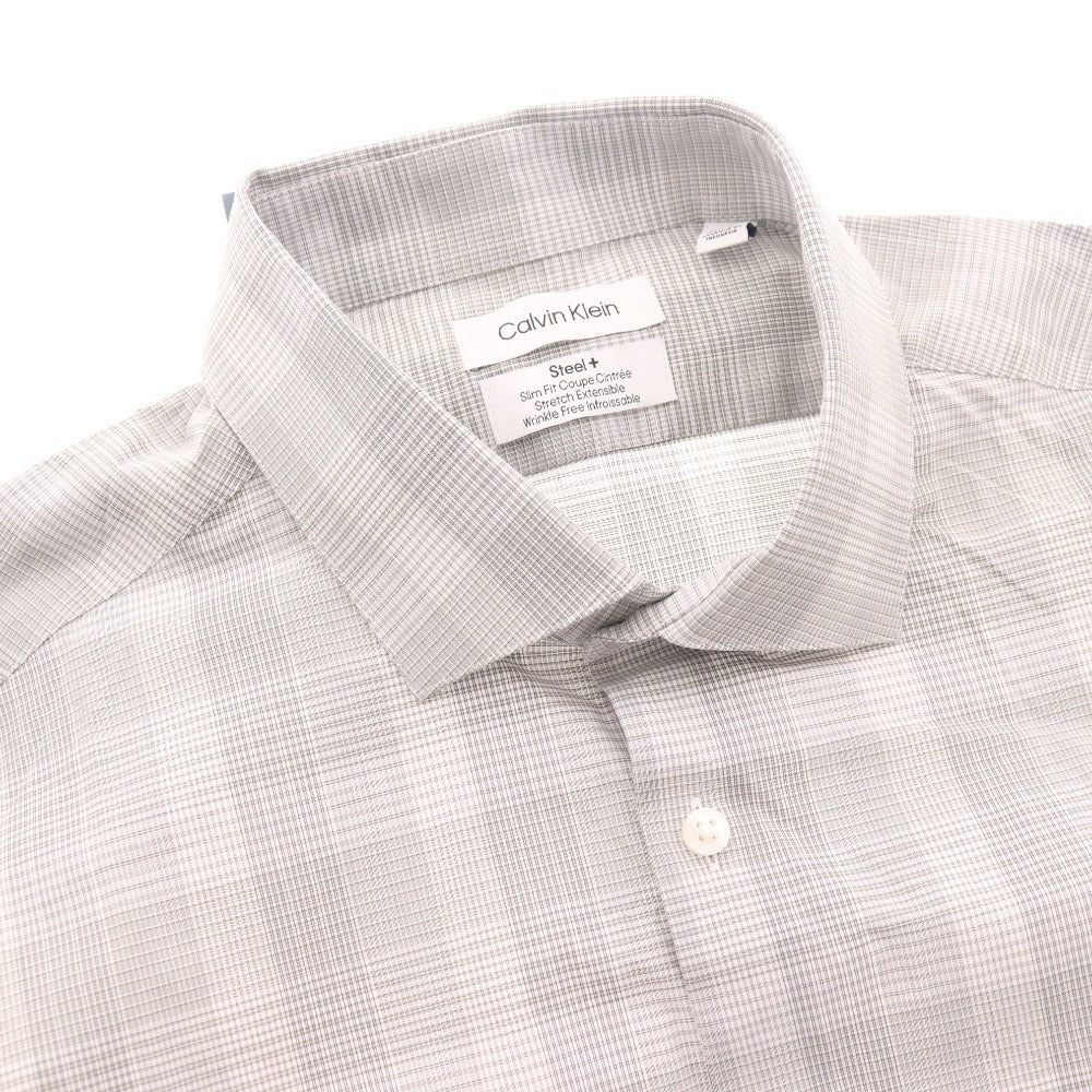 ■ カルバンクライン シャツ 長袖 トップス チェック柄 襟 メンズ XL カーキグレー系 タグ付き 新品 未使用