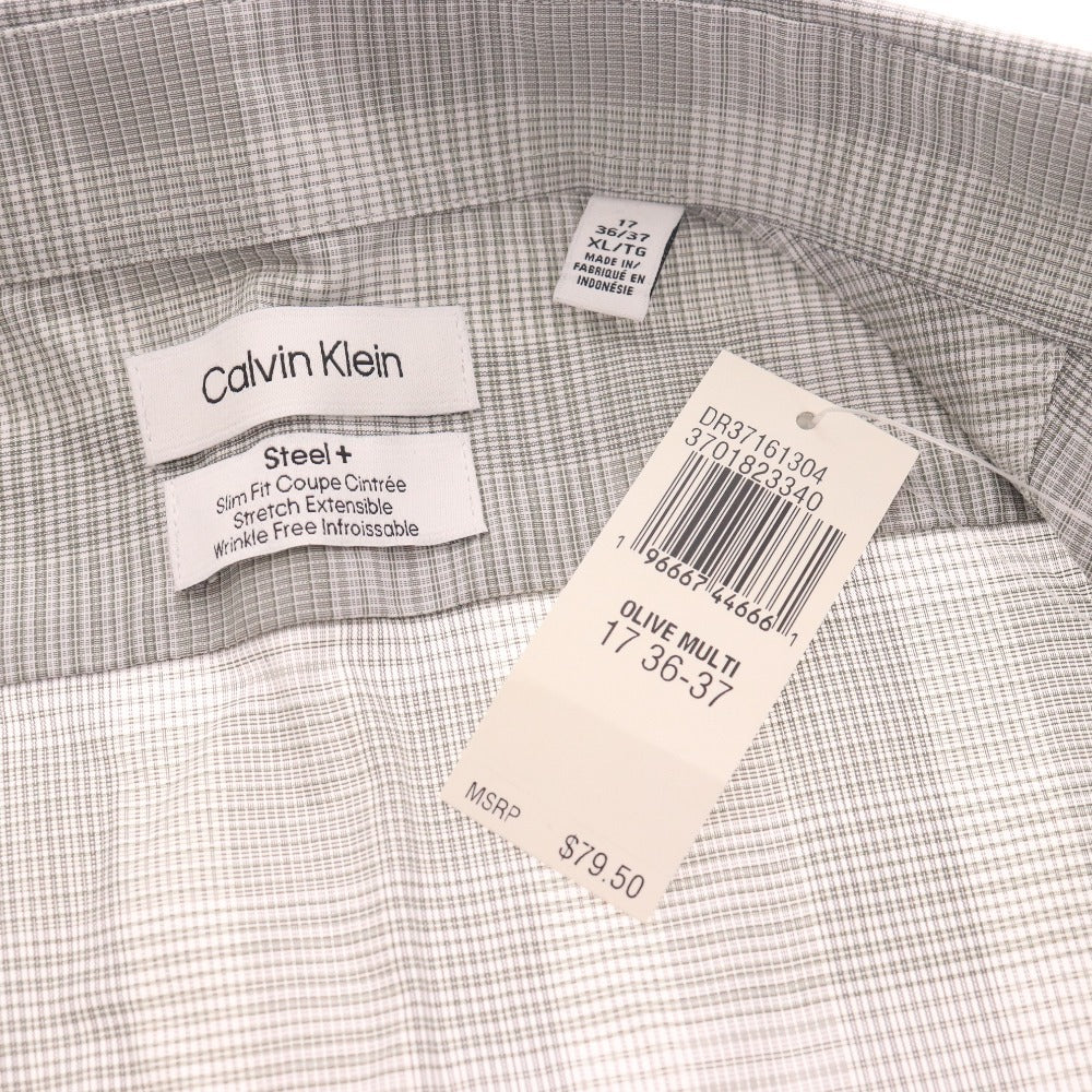 ■ カルバンクライン シャツ 長袖 トップス チェック柄 襟 メンズ XL カーキグレー系 タグ付き 新品 未使用
