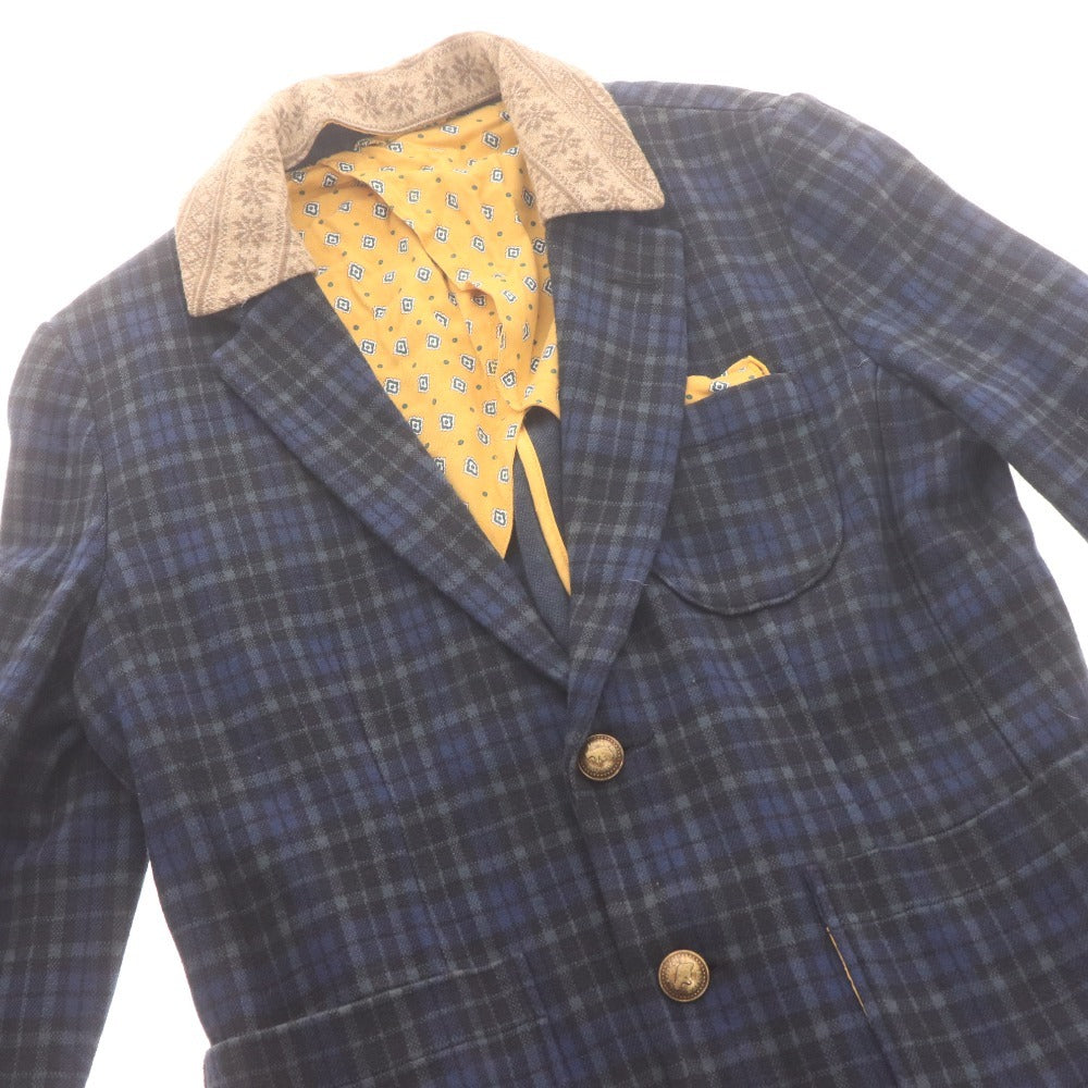 ■ フラボア ジャケット アウター チェック 切り替え メンズ グリーン イエロー