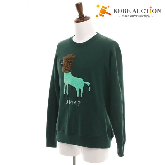 ■ graniph グラニフ トレーナー 長袖 トップス 丸首 イラスト メンズ M グリーン