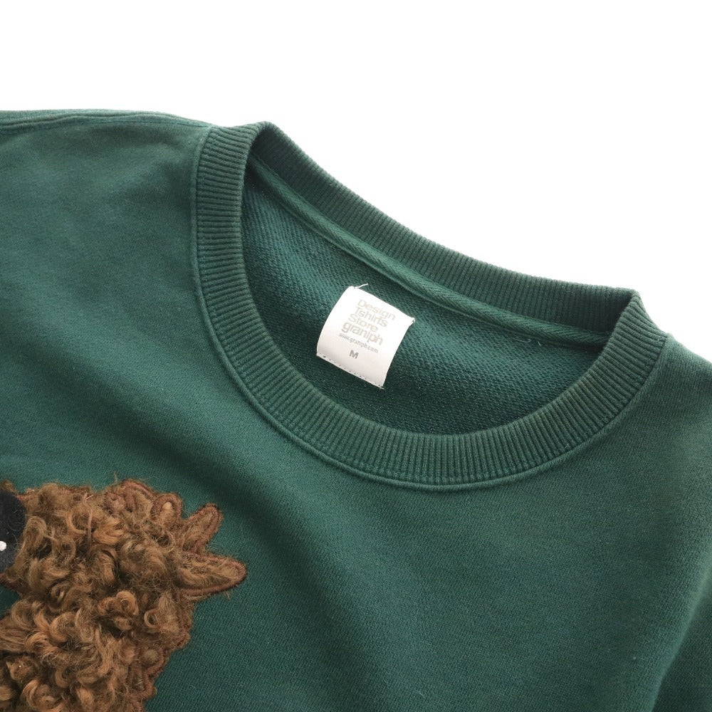 ■ graniph グラニフ トレーナー 長袖 トップス 丸首 イラスト メンズ M グリーン