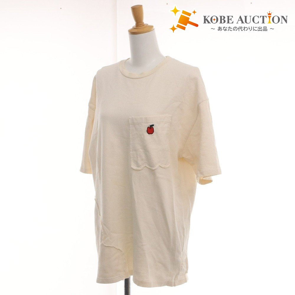 ■ FRAPBOIS Flabois T-shirt, short sleeves, crew neck, 100% cotton, chest pocket, apple embroidery, women's, size 2, ivory