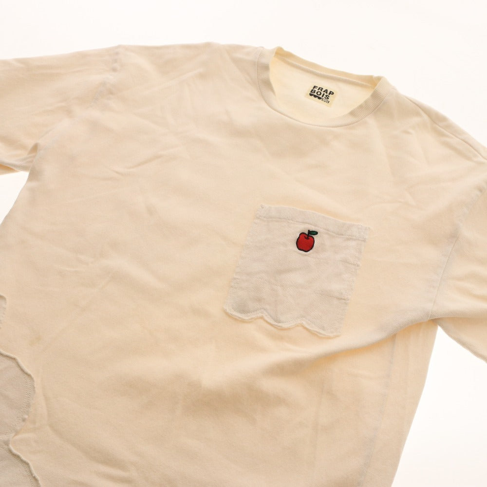 ■ FRAPBOIS Flabois T-shirt, short sleeves, crew neck, 100% cotton, chest pocket, apple embroidery, women's, size 2, ivory