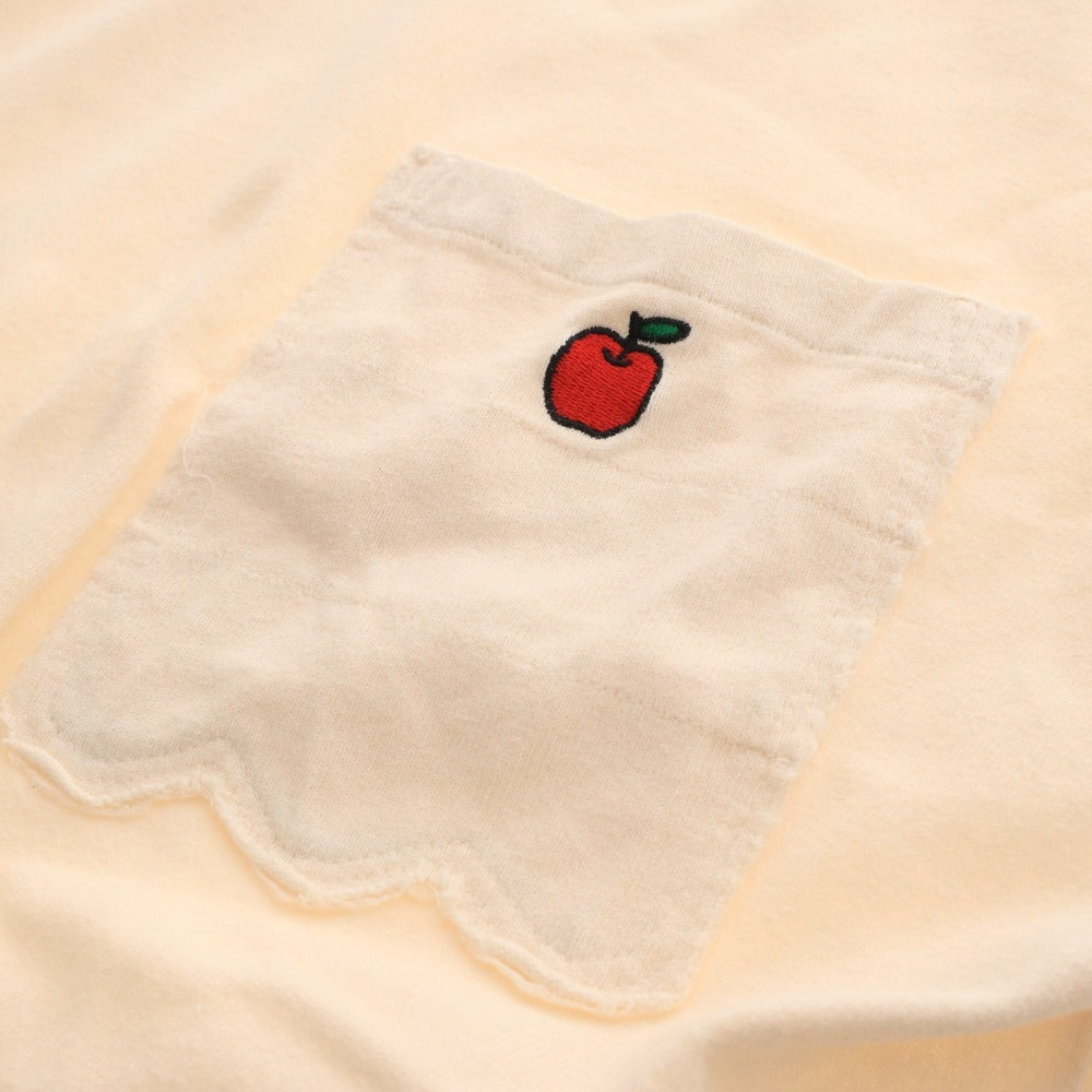 ■ FRAPBOIS Flabois T-shirt, short sleeves, crew neck, 100% cotton, chest pocket, apple embroidery, women's, size 2, ivory