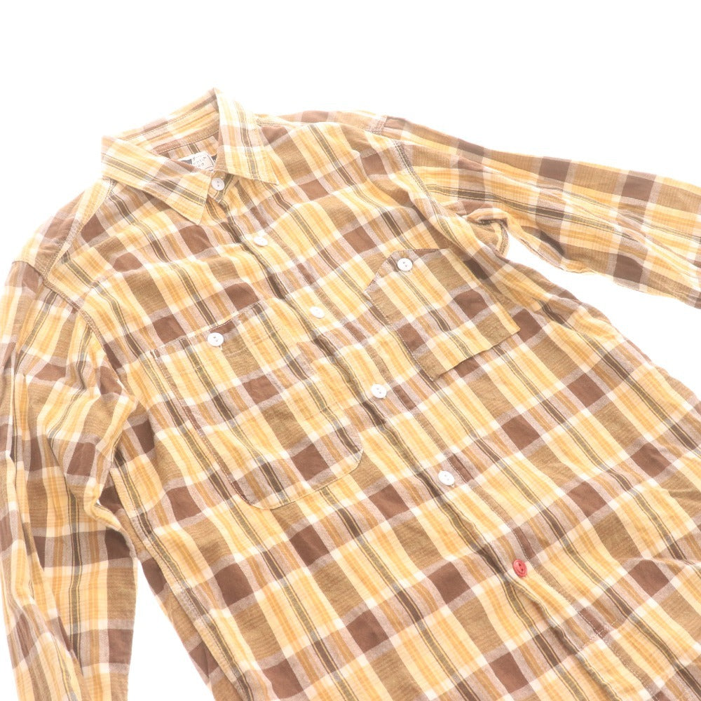 ■ エンジニアドガーメンツ シャツ 長袖 トップス チェック メンズ S ブラウン イエロー