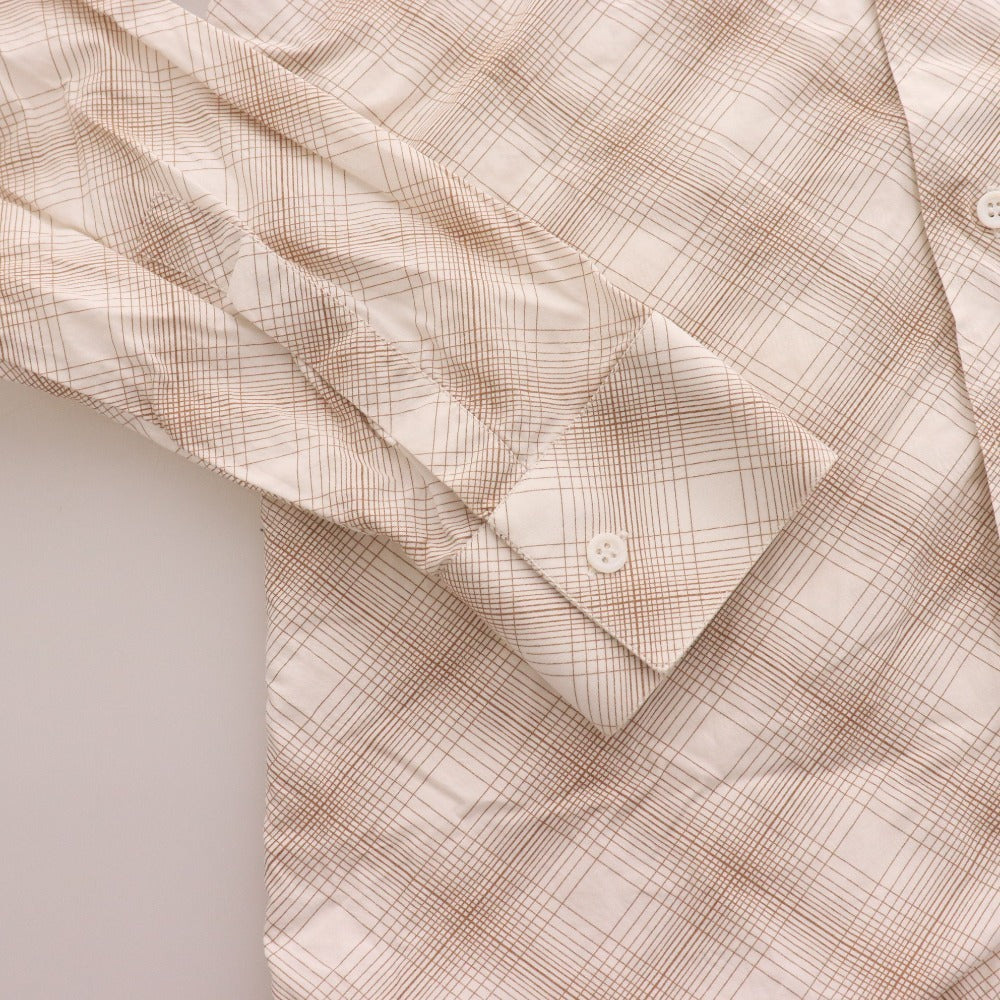 Dior Homme Long Sleeve Shirt with Eagle Embroidery and Check Pattern, Men's Size 40 (Equivalent to L), Brown and Beige