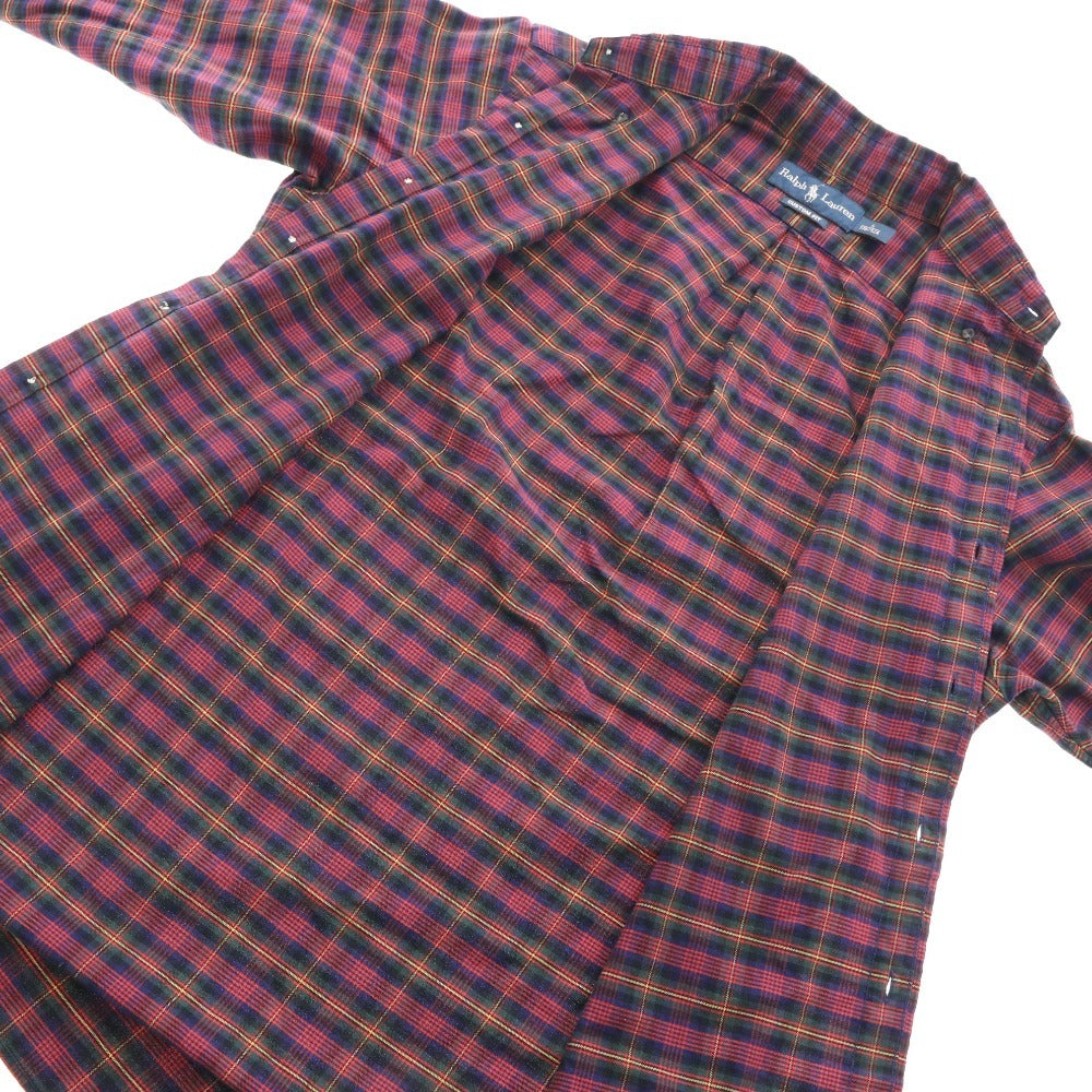 ■ ラルフローレン シャツ 長袖 トップス チェック ロゴ刺繍 ボタンダウン カスタムフィット メンズ S 170/92A レッド グリーン