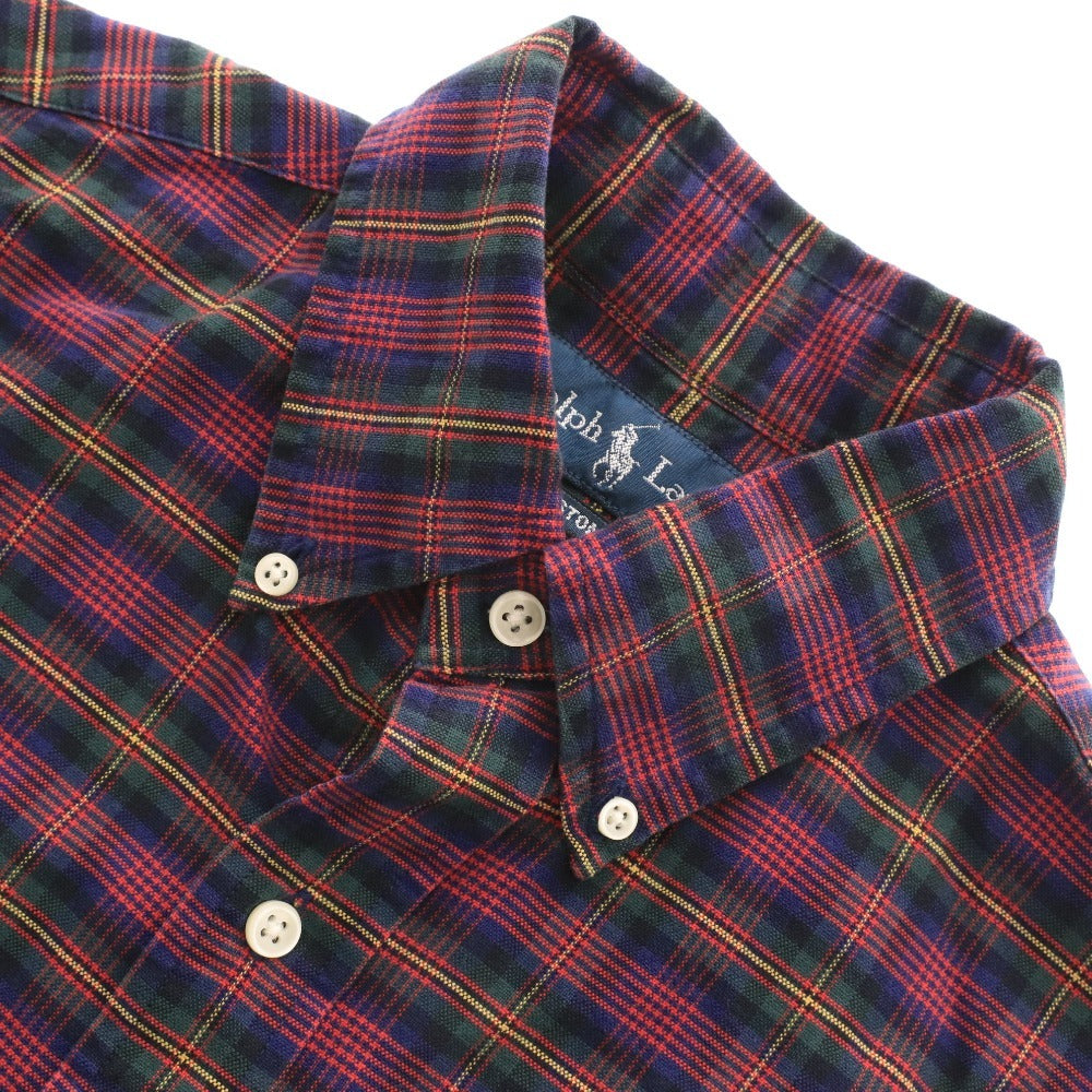 ■ ラルフローレン シャツ 長袖 トップス チェック ロゴ刺繍 ボタンダウン カスタムフィット メンズ S 170/92A レッド グリーン