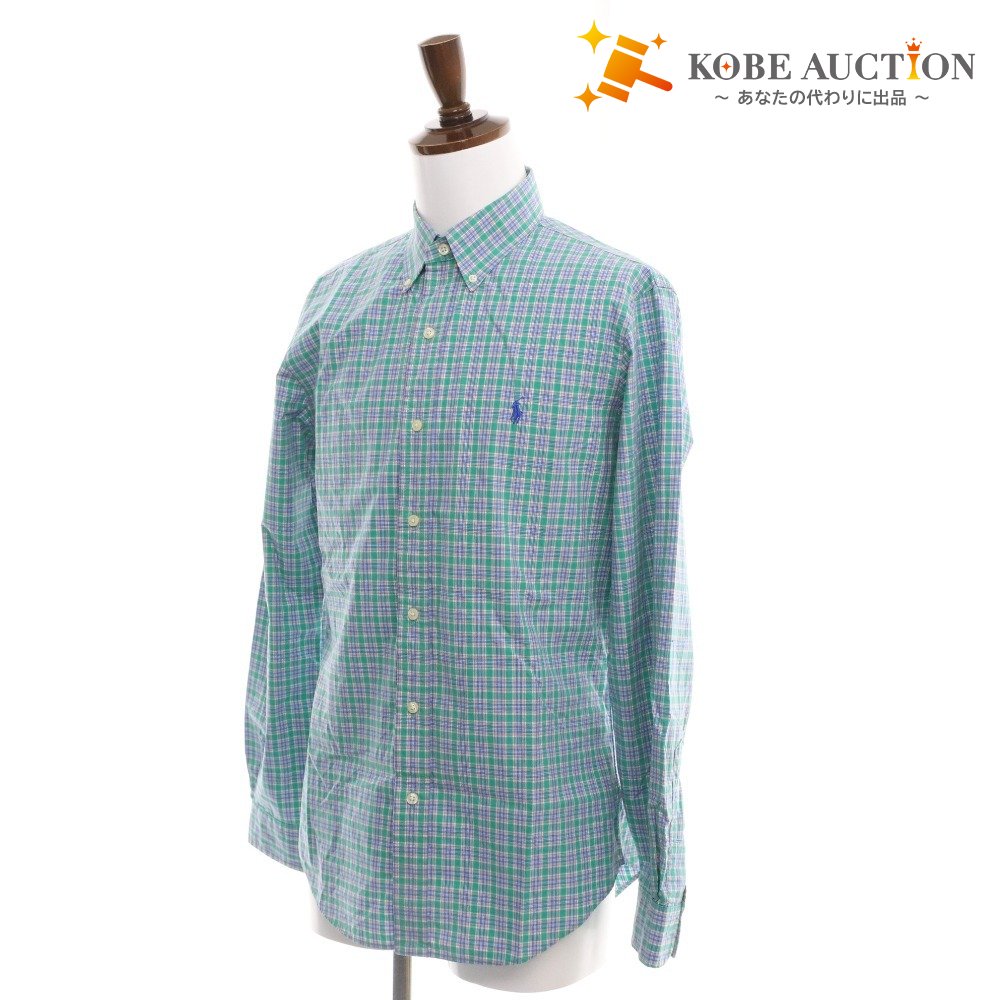 ■ ラルフローレン シャツ 長袖 トップス チェック ロゴ刺繍 ボタンダウン スリムフィット メンズ M/M グリーン系