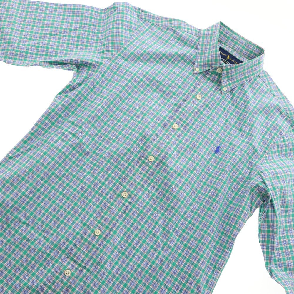 ■ ラルフローレン シャツ 長袖 トップス チェック ロゴ刺繍 ボタンダウン スリムフィット メンズ M/M グリーン系