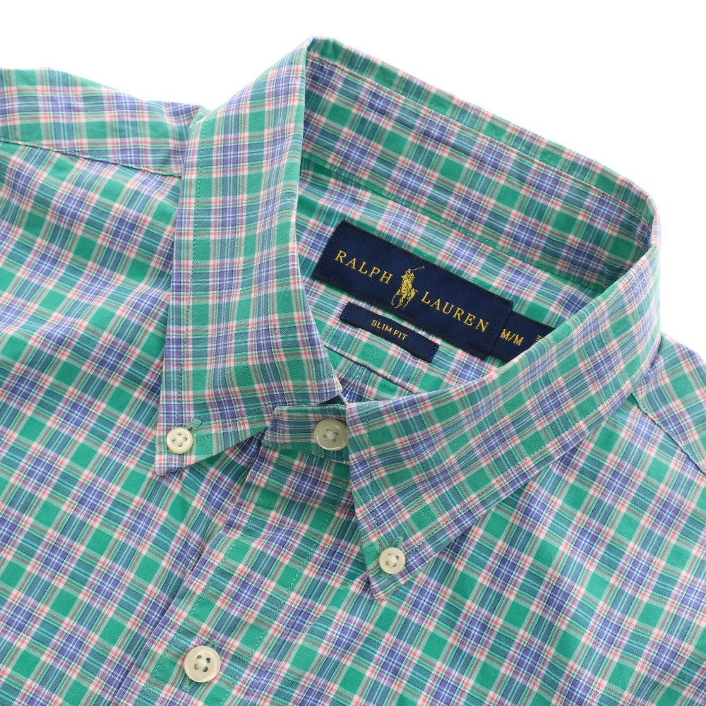 ■ ラルフローレン シャツ 長袖 トップス チェック ロゴ刺繍 ボタンダウン スリムフィット メンズ M/M グリーン系