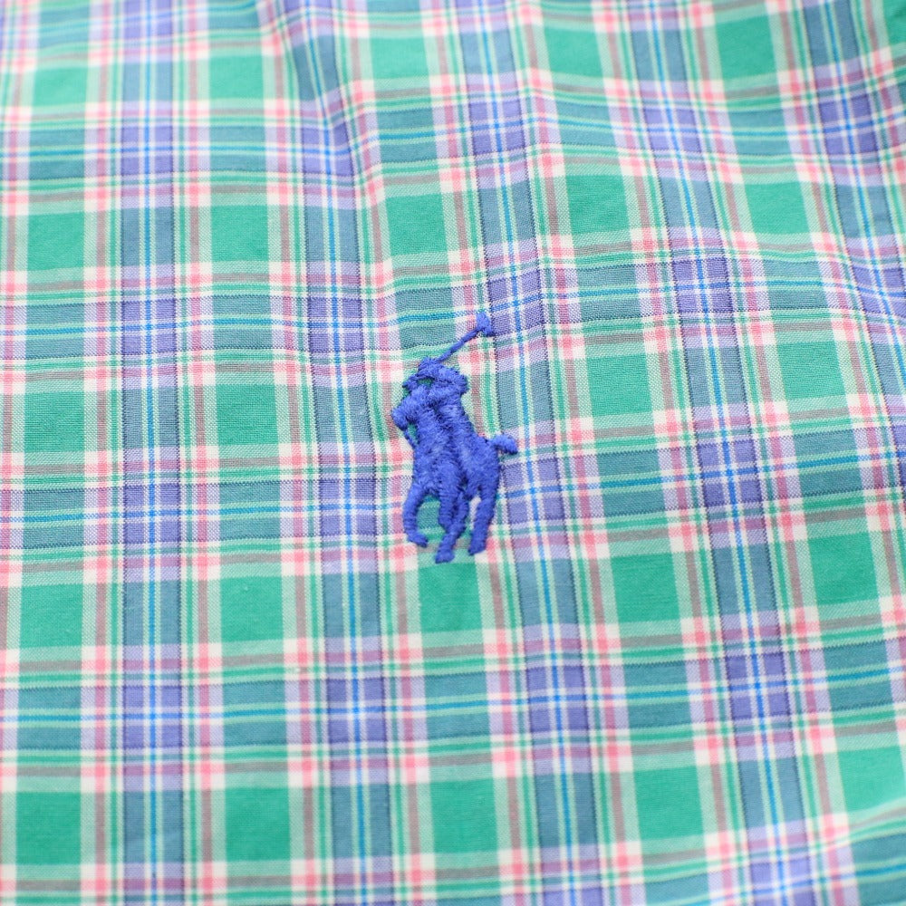 ■ ラルフローレン シャツ 長袖 トップス チェック ロゴ刺繍 ボタンダウン スリムフィット メンズ M/M グリーン系