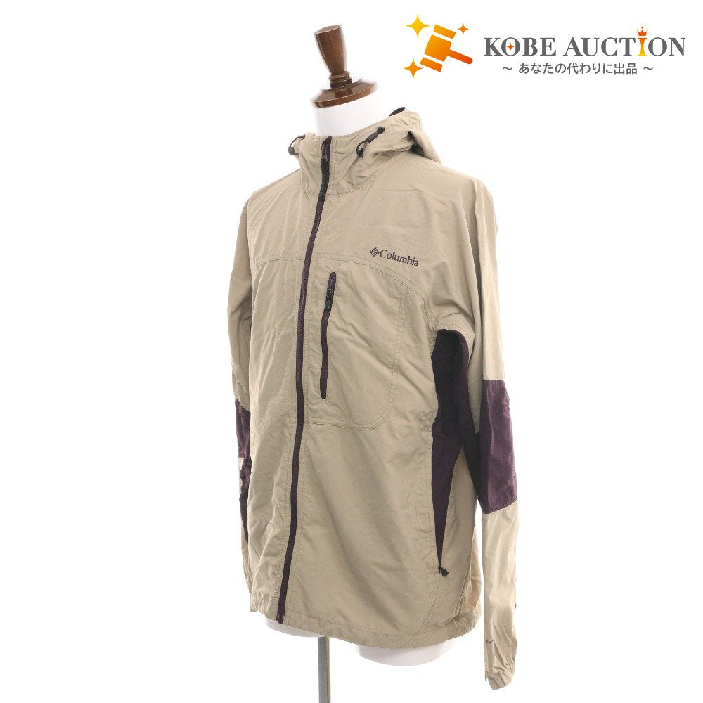 Columbia Men's XL Zip-Up Windbreaker Nylon Jacket with Logo, Beige and Purple