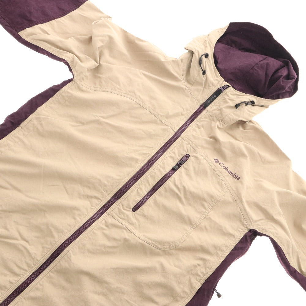 Columbia Men's XL Zip-Up Windbreaker Nylon Jacket with Logo, Beige and Purple