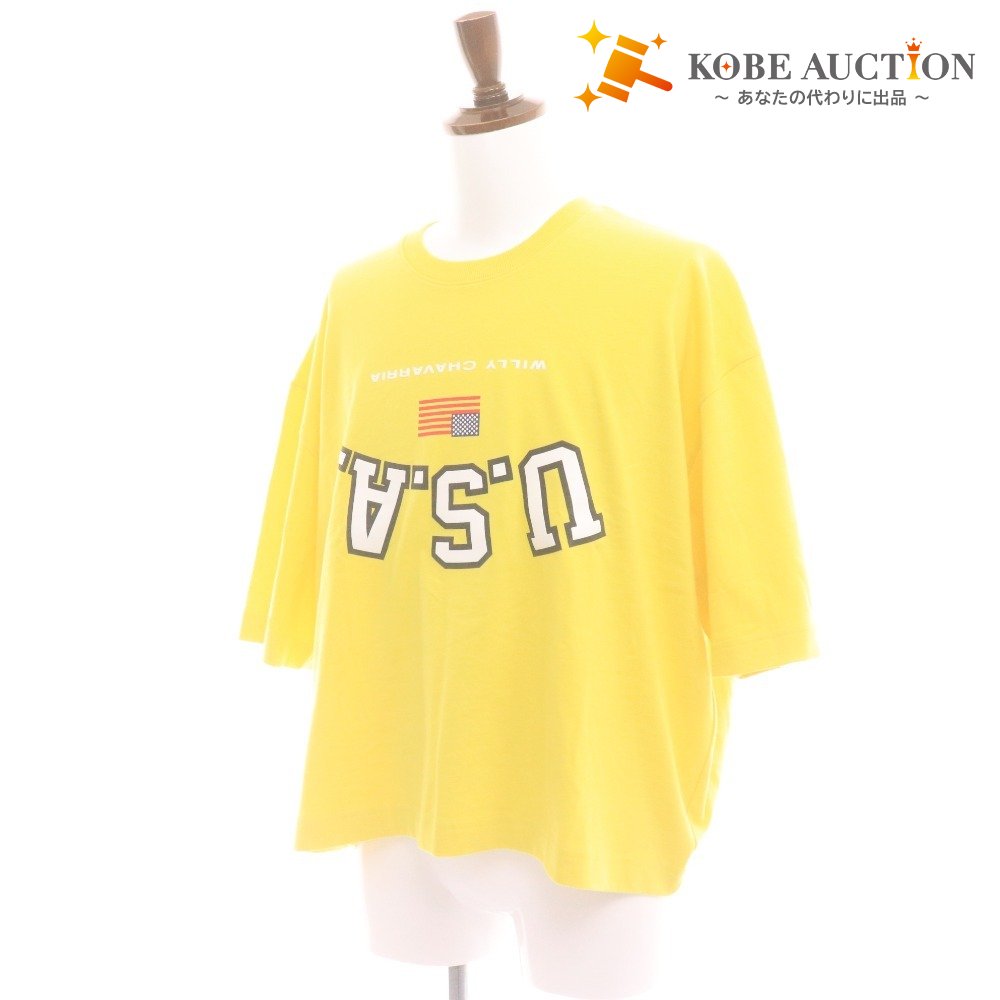 ■ ウィリーチャバリア Tシャツ ロンT BUFFALO T USA T 長袖 トップス 国旗 ロゴ プリント メンズ S イエロー 未使用