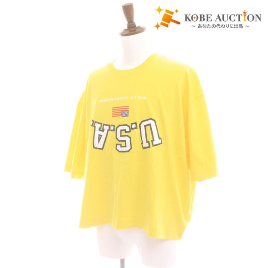 ■ ウィリーチャバリア Tシャツ ロンT BUFFALO T USA T 長袖 トップス 国旗 ロゴ プリント メンズ S イエロー 未使用