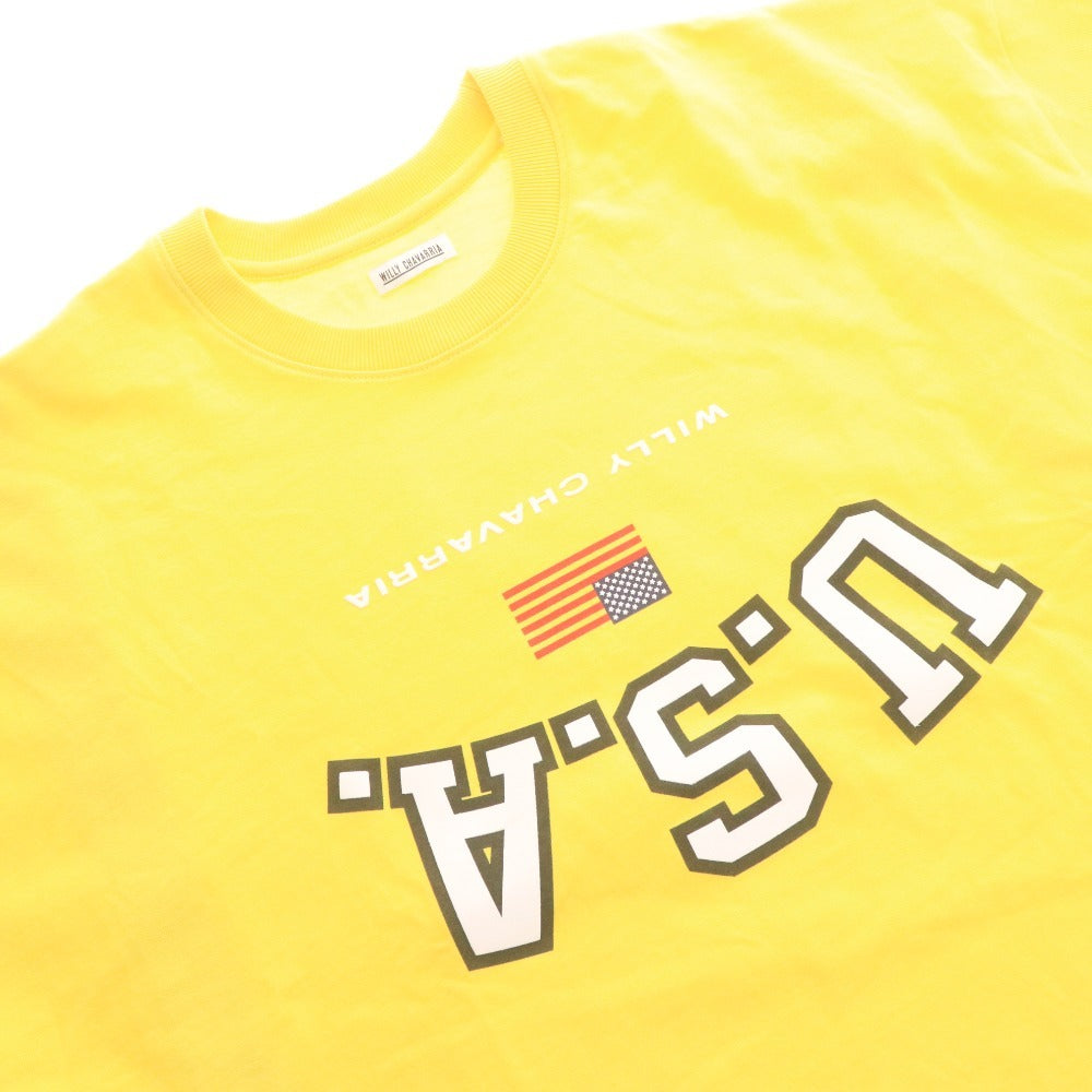 ■ ウィリーチャバリア Tシャツ ロンT BUFFALO T USA T 長袖 トップス 国旗 ロゴ プリント メンズ S イエロー 未使用