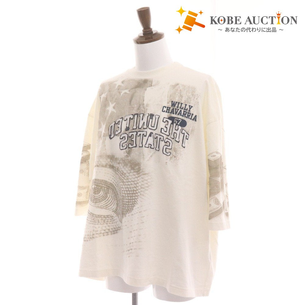 ■ ウィリーチャバリア Tシャツ ロンT BUFFALO T BACKWARDS USA 67 長袖 トップス 総柄 ロゴ プリント メンズ L ホワイト 白 未使用